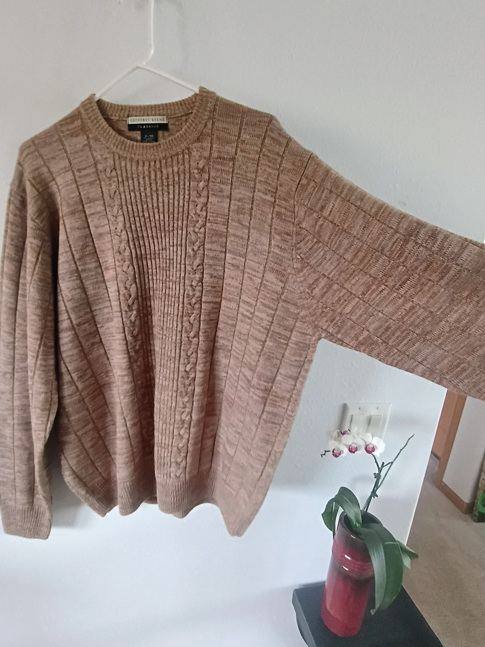Geoffrey Beene Classics XL Oatmeal Heather Textured Cable Knit Sweater Beige